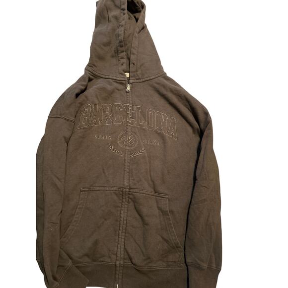 Garage Men's Size XS Sweatshirt Jacket Dark Gray Hood Full Zip Barcelona Spain - Picture 1 of 5